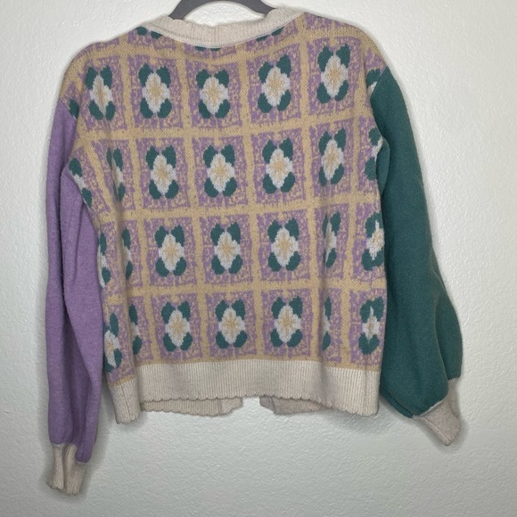 Karlie Purple Green Cream Mixed-Pattern Knit Cardigan - Picture 2 of 10